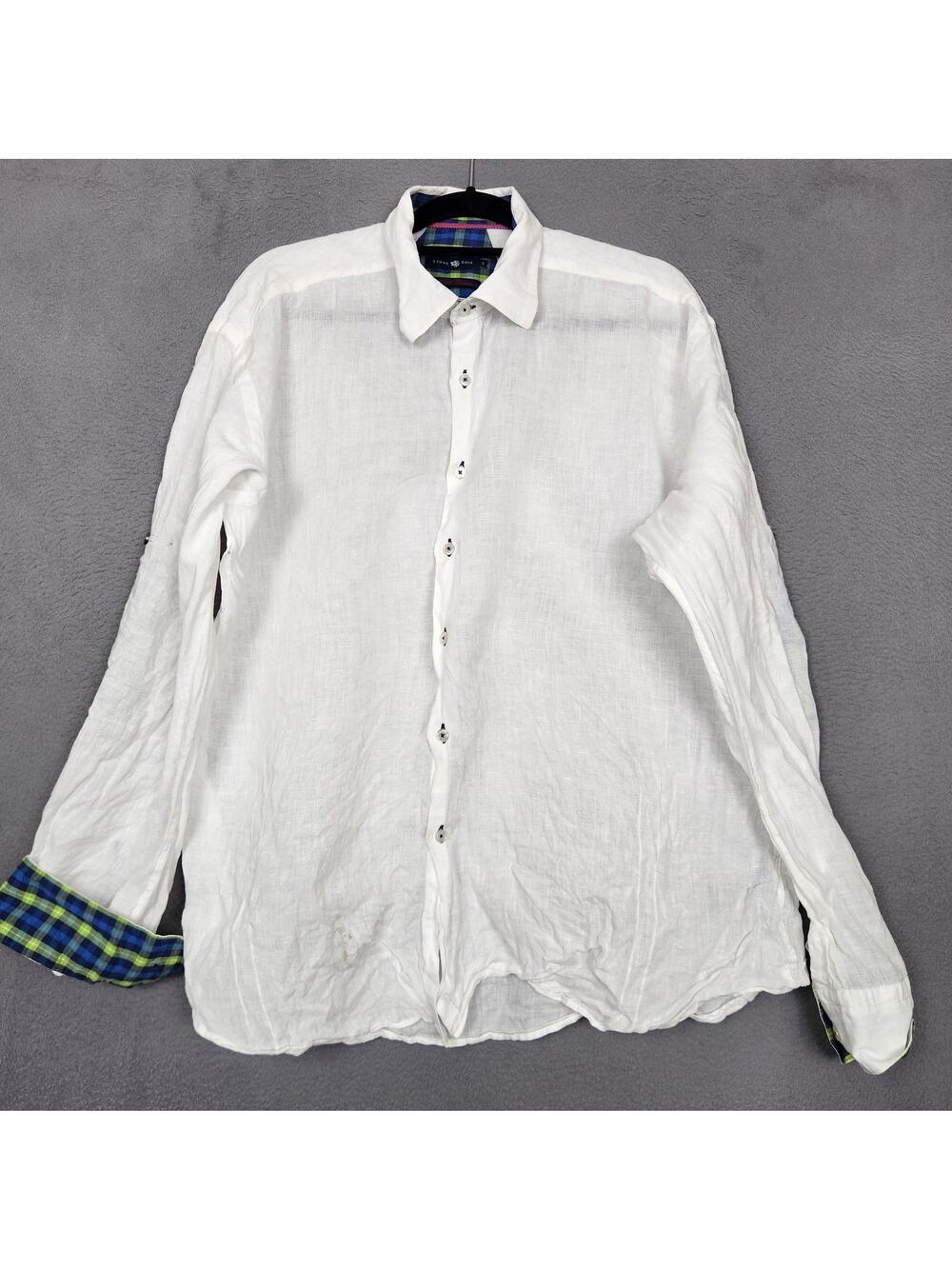 Stone Rose Shirt Mens XL White Linen Red Rivet Collection Long Sleeve Button Up